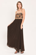 Autumn Arabesque Power Mesh Maxi Dress - Brown Maxi Dress