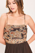 Autumn Arabesque Power Mesh Maxi Dress - Brown Maxi Dress