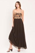Autumn Arabesque Power Mesh Maxi Dress - Brown Maxi Dress