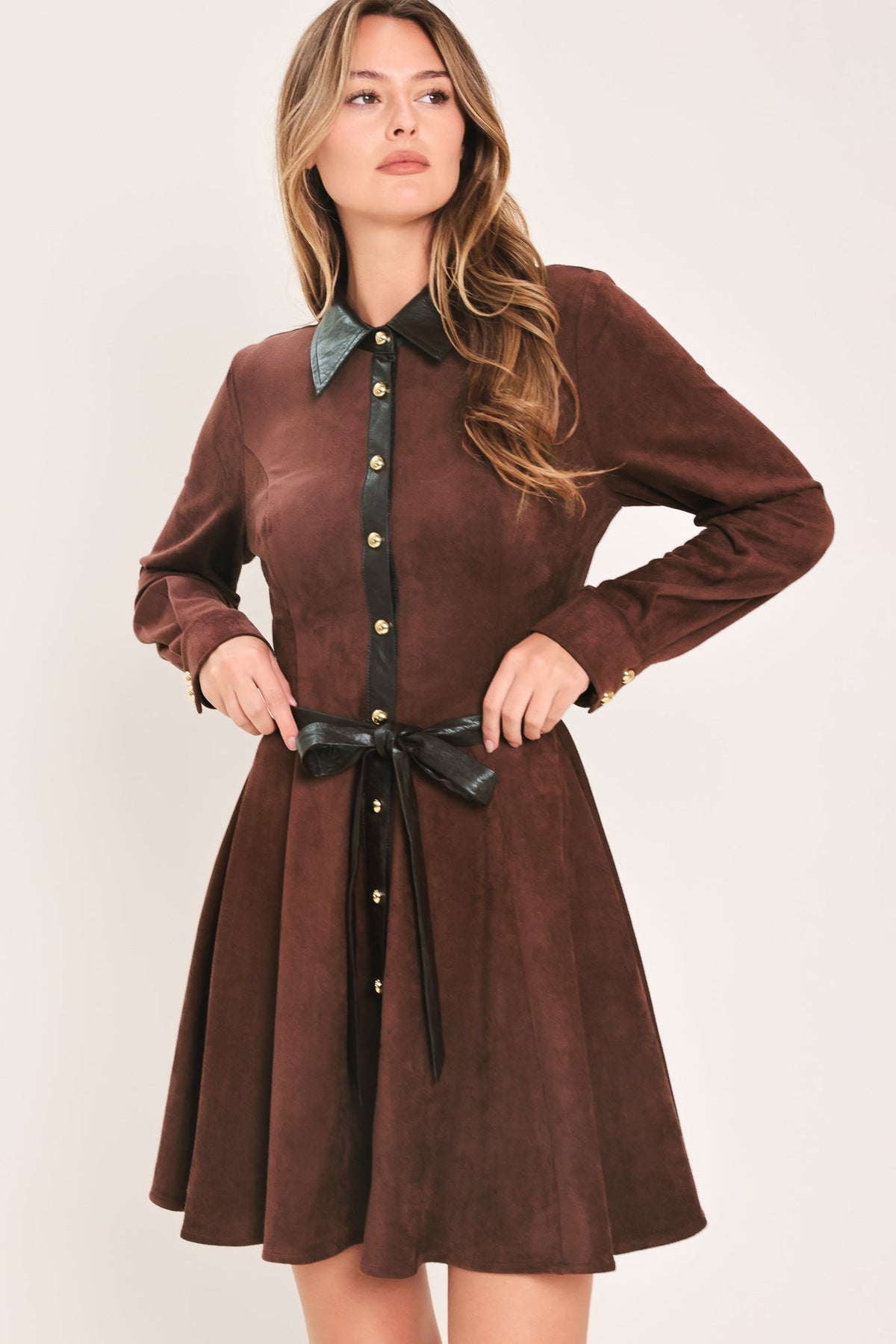 Burgundy Faux Suede Belted Mini Dress