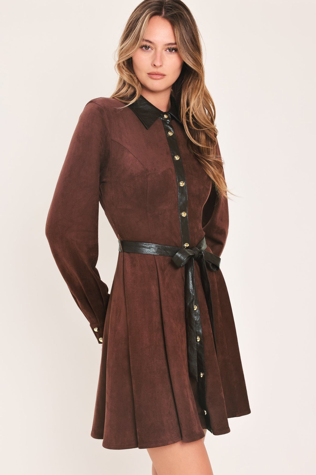 Burgundy Faux Suede Belted Mini Dress