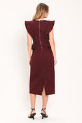 Burgundy Ruffle Button Front Midi Dress