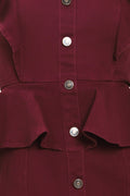 Burgundy Ruffle Button Front Midi Dress