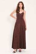 Brown Faux Suede Maxi Dress