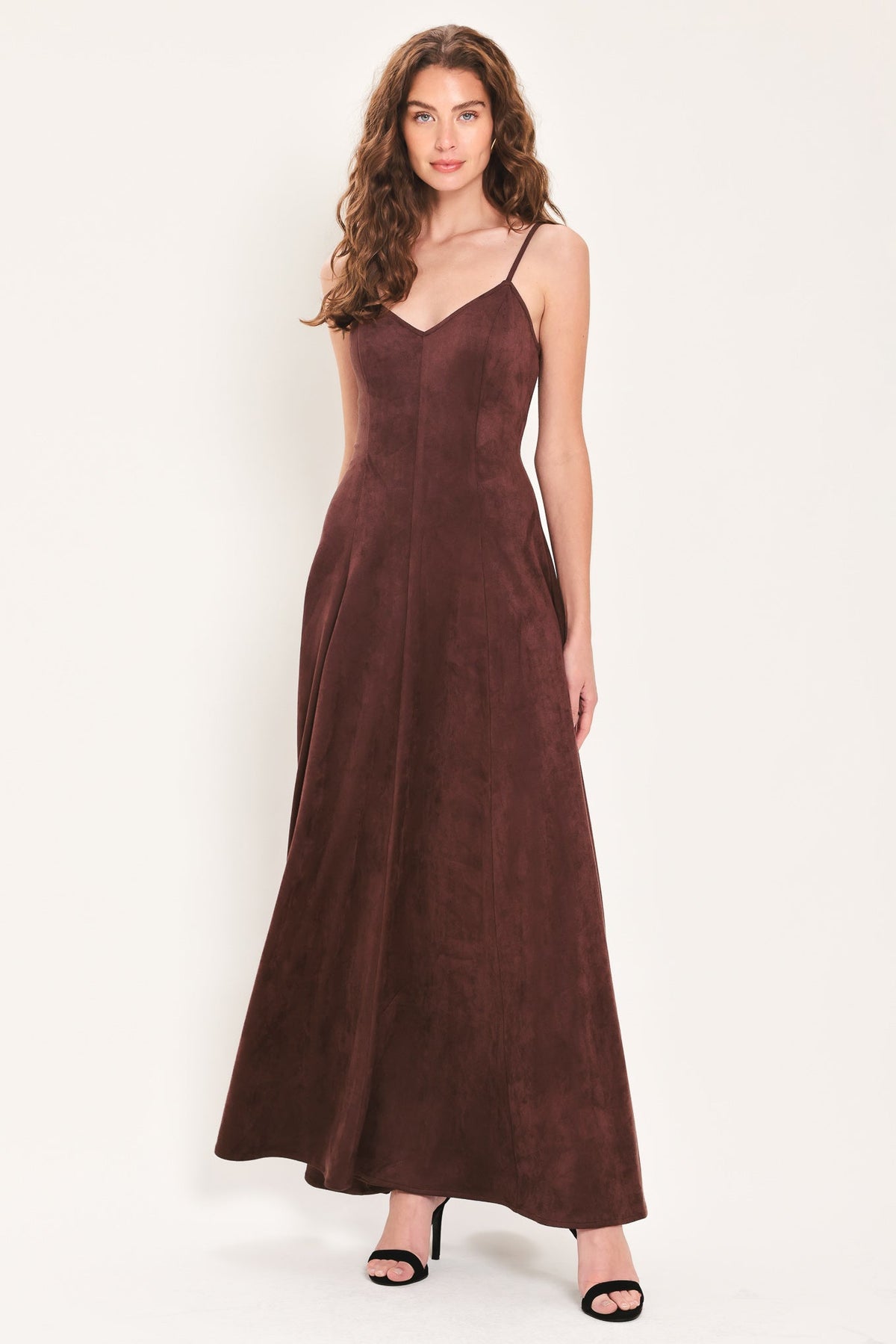 Brown Faux Suede Maxi Dress