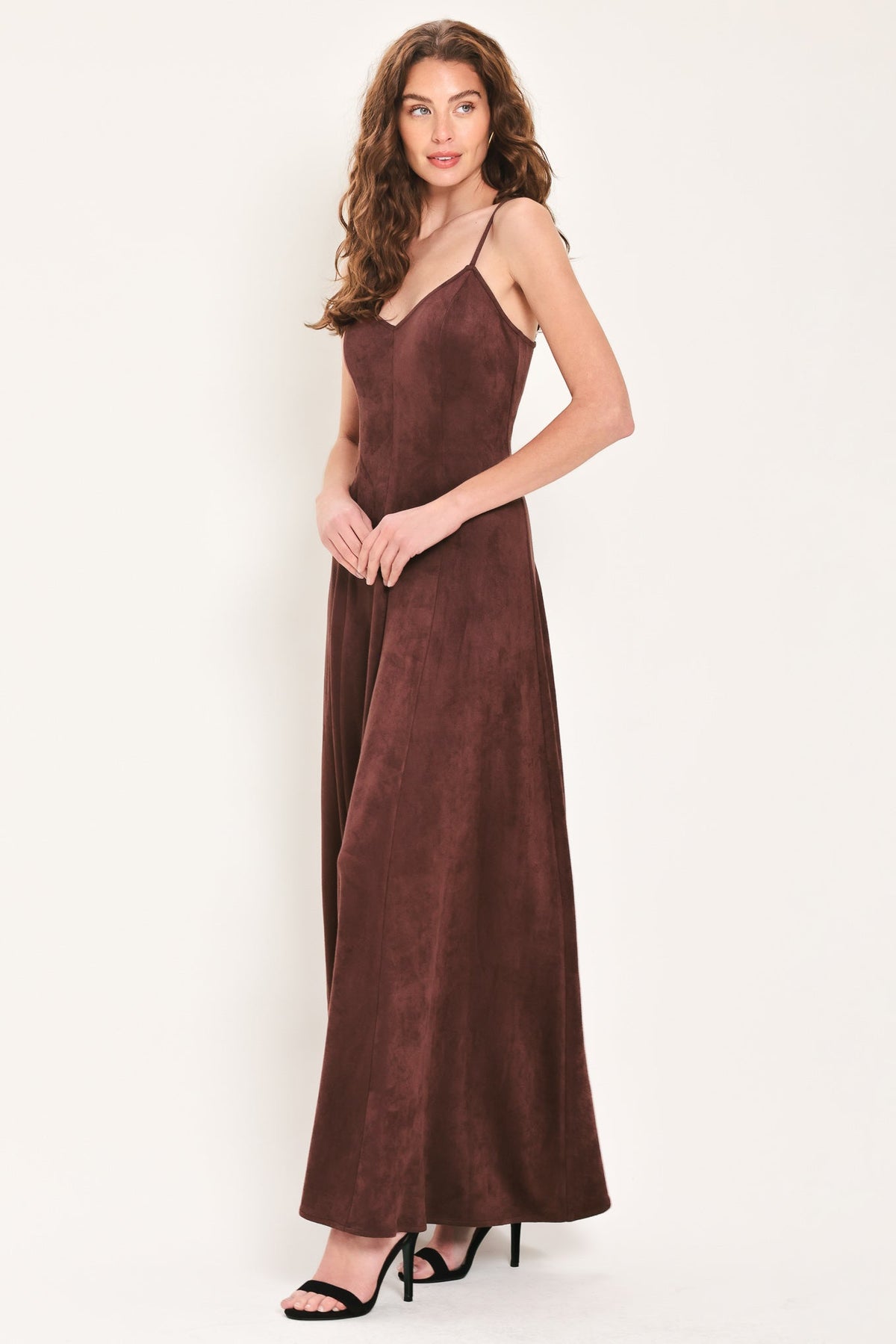Brown Faux Suede Maxi Dress