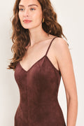 Brown Faux Suede Maxi Dress