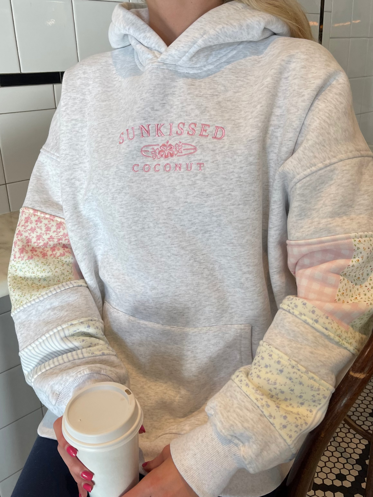 Sunkissedcoconut Quilted Pastel Embroidered Hoodie