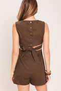 ESPRESSO DATE WOVEN SKORT ROMPER