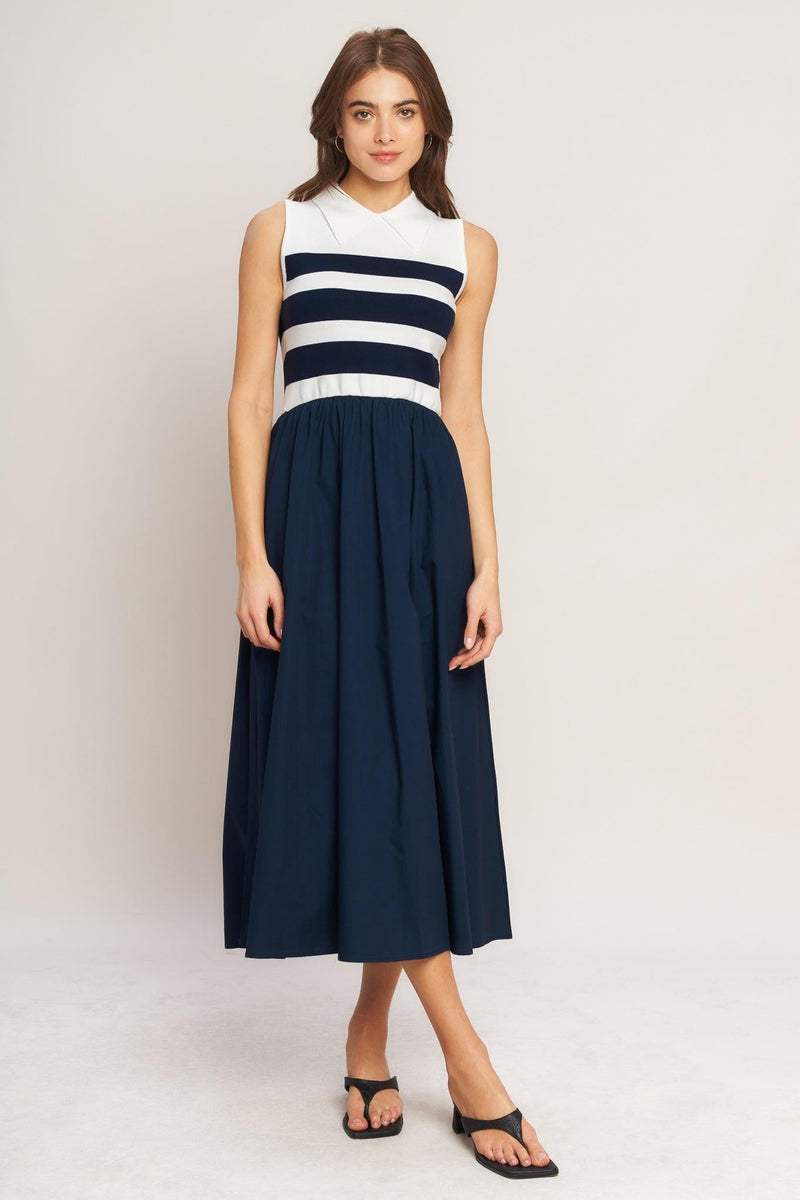 Stripe Elegance Sweater Midi Dress