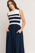 Stripe Elegance Sweater Midi Dress