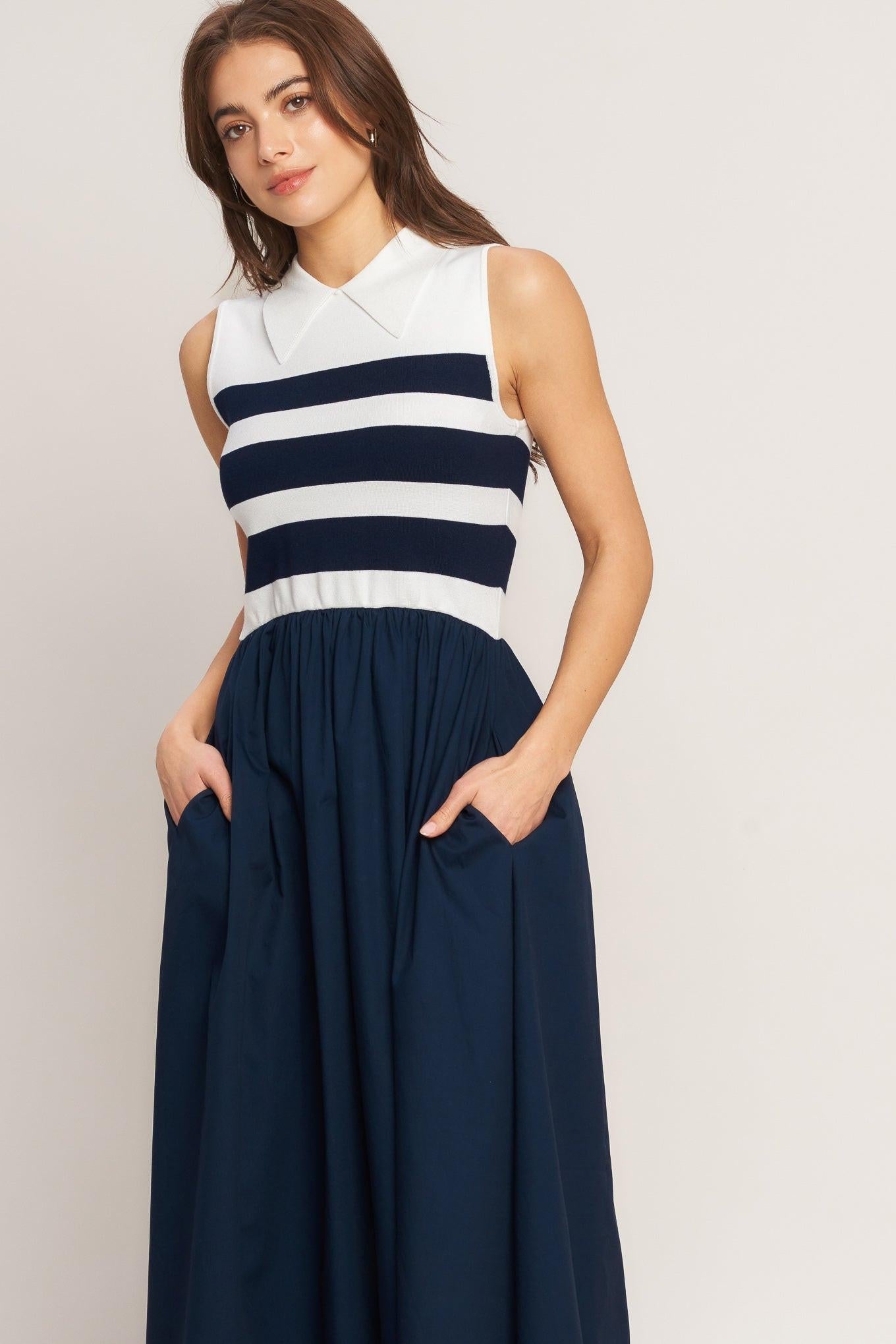 Stripe Elegance Sweater Midi Dress