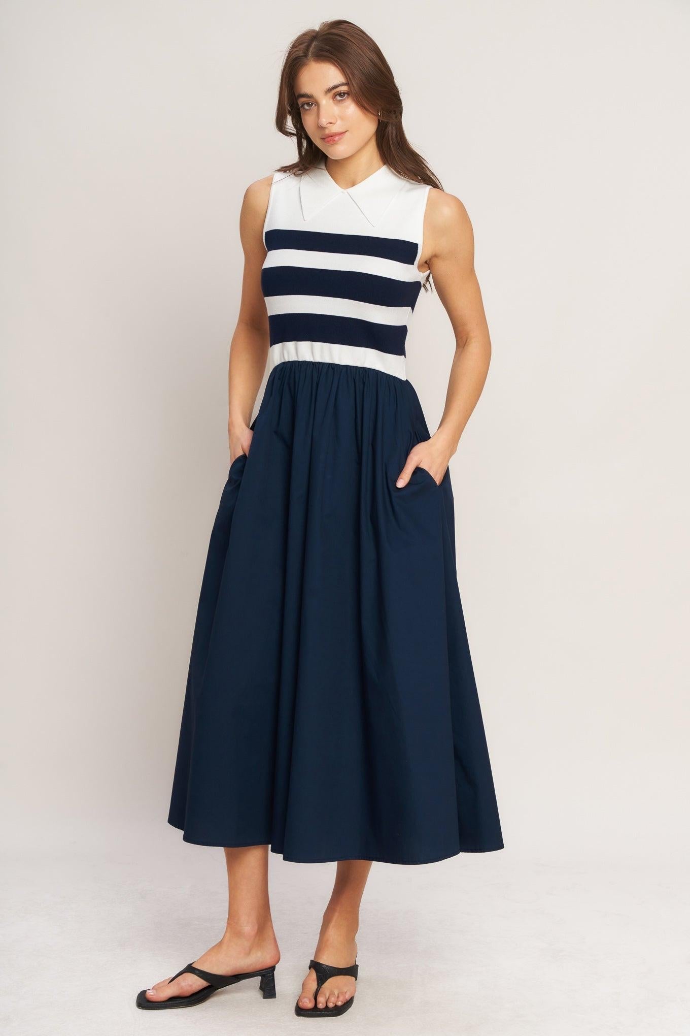 Stripe Elegance Sweater Midi Dress