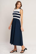 Stripe Elegance Sweater Midi Dress