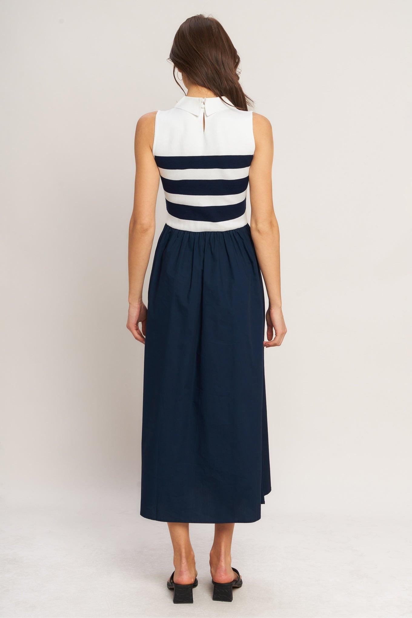 Stripe Elegance Sweater Midi Dress