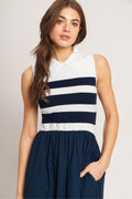 Stripe Elegance Sweater Midi Dress