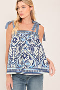 CAPRI COAST TIE-STRAP WOVEN TOP
