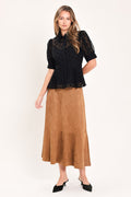Women's Black Swiss Dot Puff Sleeve Peplum Blouse