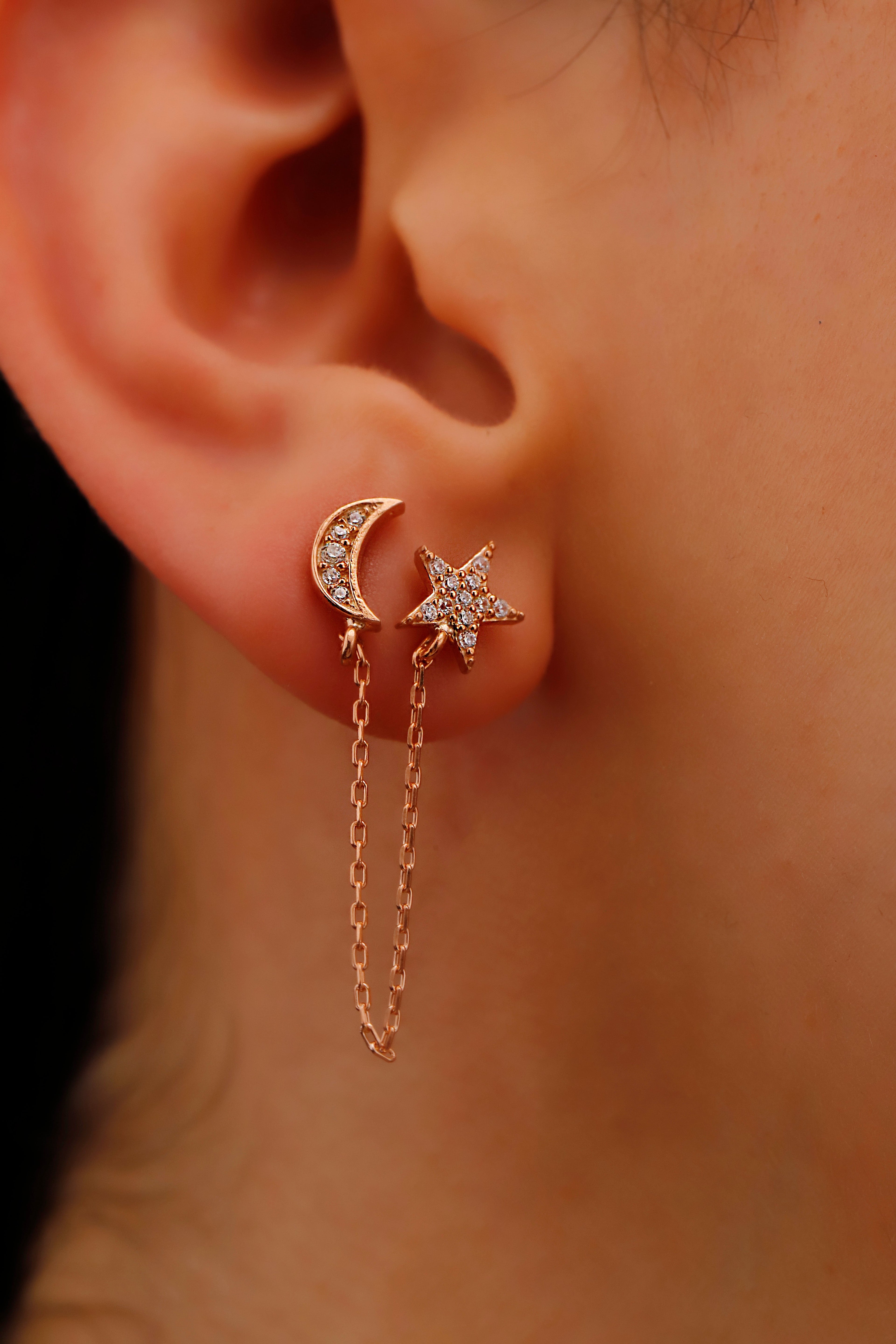 Celeste Pavé Moon & Star Studs