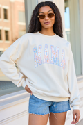 Mama Block Multi Daisy Print Cream Graphic Sweatshirt