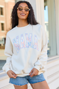 Mama Block Multi Daisy Print Cream Graphic Sweatshirt