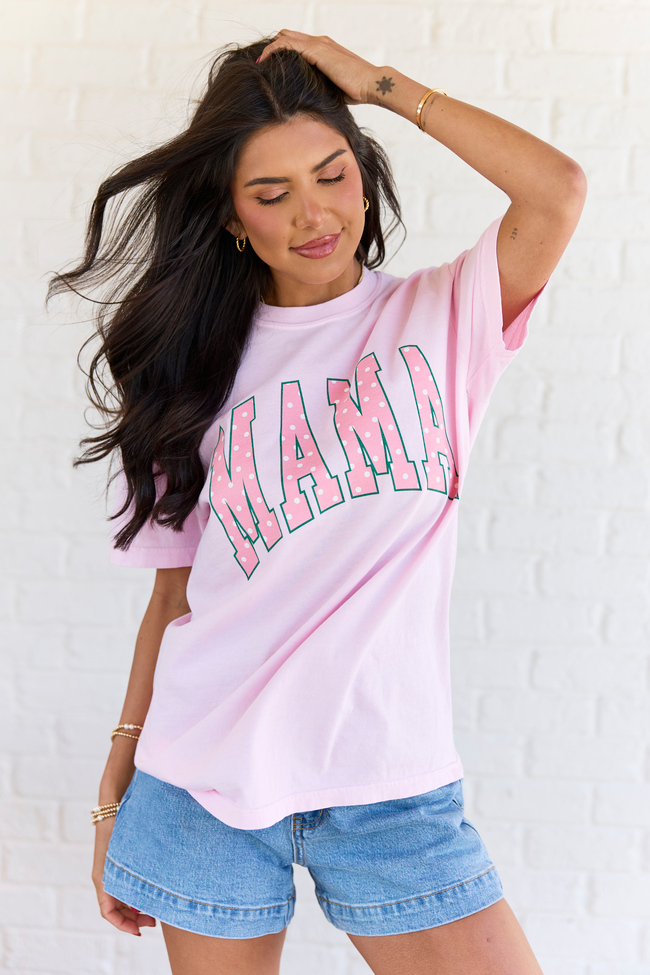 Mama Block Polka Dot Light Pink Comfort Colors Graphic Tee