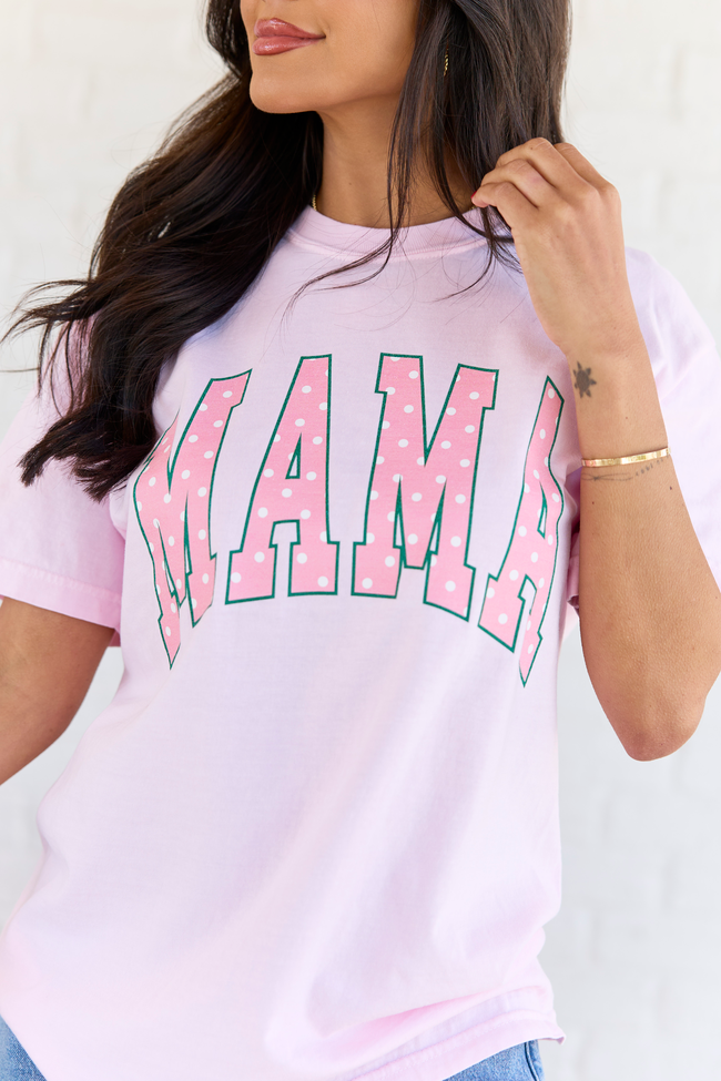 Mama Block Polka Dot Light Pink Comfort Colors Graphic Tee