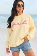 Beach Script Yellow Oversized Graphic Sweatshirt
