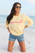 Beach Script Yellow Oversized Graphic Sweatshirt