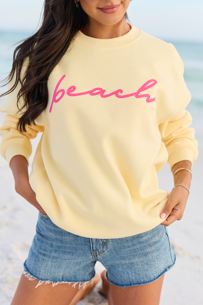 Beach Script Yellow Oversized Graphic Sweatshirt