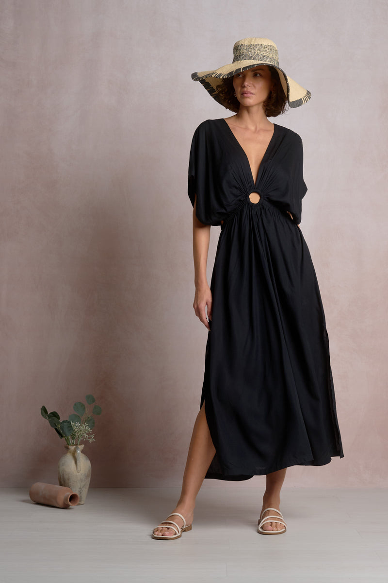 Raja Black V-Neck Batwing Maxi Dress
