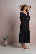 Raja Black V-Neck Batwing Maxi Dress
