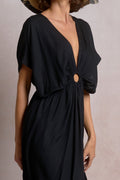 Raja Black V-Neck Batwing Maxi Dress