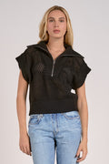 Allie Black Quarter-Zip Short Sleeve Sweater