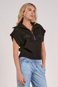 Allie Black Quarter-Zip Short Sleeve Sweater