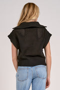 Allie Black Quarter-Zip Short Sleeve Sweater