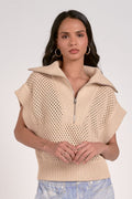 Allie Sand Quarter-Zip Short Sleeve Sweater
