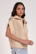 Allie Sand Quarter-Zip Short Sleeve Sweater