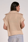 Allie Sand Quarter-Zip Short Sleeve Sweater
