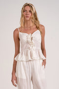 Tila White Tie-Front Peplum Top