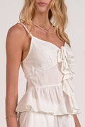 Tila White Tie-Front Peplum Top