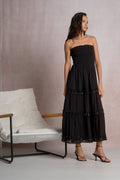 Soli Black Strapless Tiered Maxi Dress