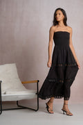 Soli Black Strapless Tiered Maxi Dress