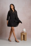 Solace Black Eyelet Ruffle Mini Dress