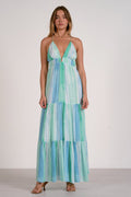 Strovia Blue Tiered Spaghetti Strap Maxi Dress