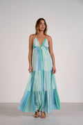 Strovia Blue Tiered Spaghetti Strap Maxi Dress