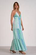 Strovia Blue Tiered Spaghetti Strap Maxi Dress