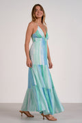 Strovia Blue Tiered Spaghetti Strap Maxi Dress