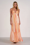 Strovia Coral Tiered Spaghetti Strap Maxi Dress