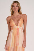 Strovia Coral Tiered Spaghetti Strap Maxi Dress